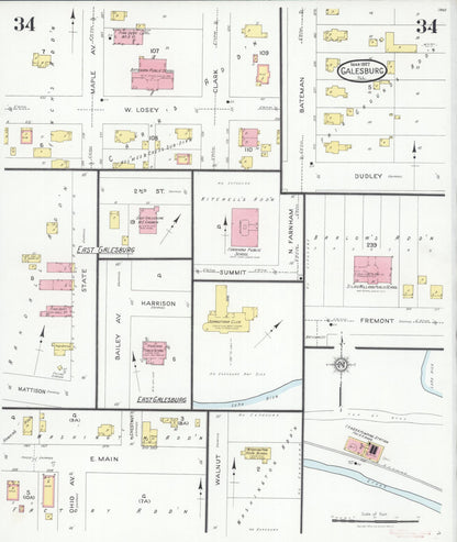 Sanborn Fire Insurance Map from Galesburg, Knox County, Illinois (1927), Sheet #0034 - Complete Map Set gallery image, historic Sanborn map, vintage wall art, Illinois Illinois