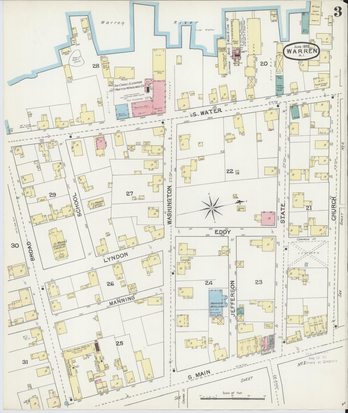 Sanborn Fire Insurance Map from Warren, Bristol County, Rhode Island (1892), Sheet #0003 - Complete Map Set gallery image, historic Sanborn map, vintage wall art, Rhode Island Rhode Island