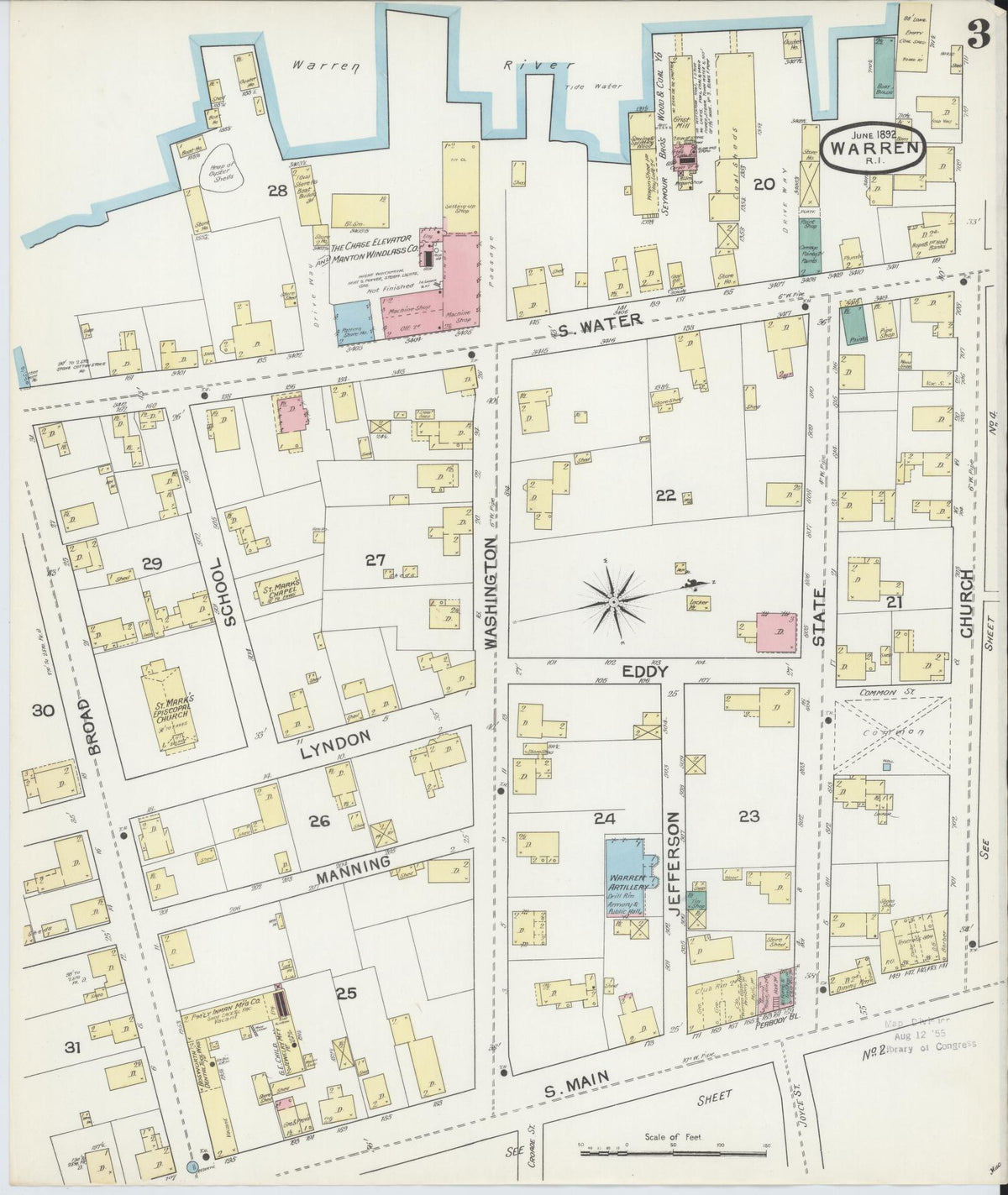 Sanborn Fire Insurance Map from Warren, Bristol County, Rhode Island (1892), Sheet #0003 - Complete Map Set gallery image, historic Sanborn map, vintage wall art, Rhode Island Rhode Island
