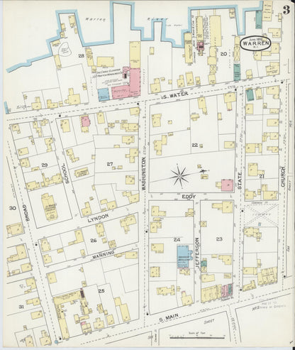Sanborn Fire Insurance Map from Warren, Bristol County, Rhode Island (1892), Sheet #0003 - Complete Map Set gallery image, historic Sanborn map, vintage wall art, Rhode Island Rhode Island