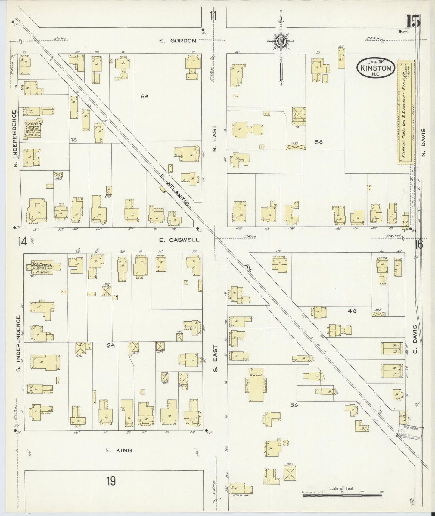 Sanborn Fire Insurance Map from Kinston, Lenoir County, North Carolina (1914), Sheet #0015 - Complete Map Set gallery image, historic Sanborn map, vintage wall art, North Carolina North Carolina