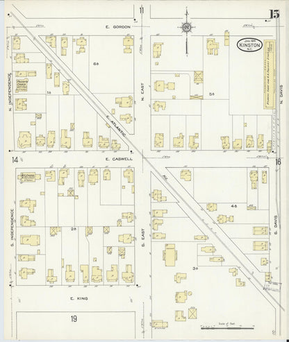 Sanborn Fire Insurance Map from Kinston, Lenoir County, North Carolina (1914), Sheet #0015 - Complete Map Set gallery image, historic Sanborn map, vintage wall art, North Carolina North Carolina