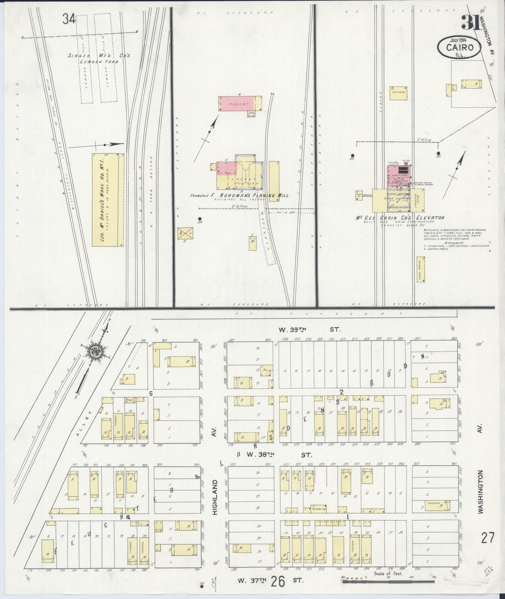 Sanborn Fire Insurance Map from Cairo, Alexander County, Illinois (1914), Sheet #0031 - Complete Map Set gallery image, historic Sanborn map, vintage wall art, Illinois Illinois