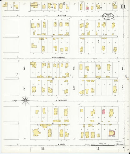 Sanborn Fire Insurance Map from Emporia, Lyon County, Kansas (1899), Sheet #0011 - Complete Map Set gallery image, historic Sanborn map, vintage wall art, Kansas Kansas