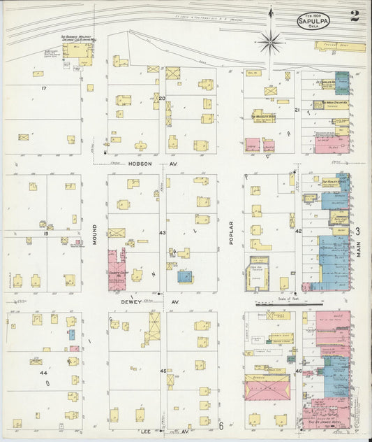 Sanborn Fire Insurance Map from Sapulpa, Creek County, Oklahoma (1909), Sheet #0002 - Historic Sanborn Fire Insurance Map Print, vintage old map wall art, antique decor, genealogy gift, Oklahoma Oklahoma map
