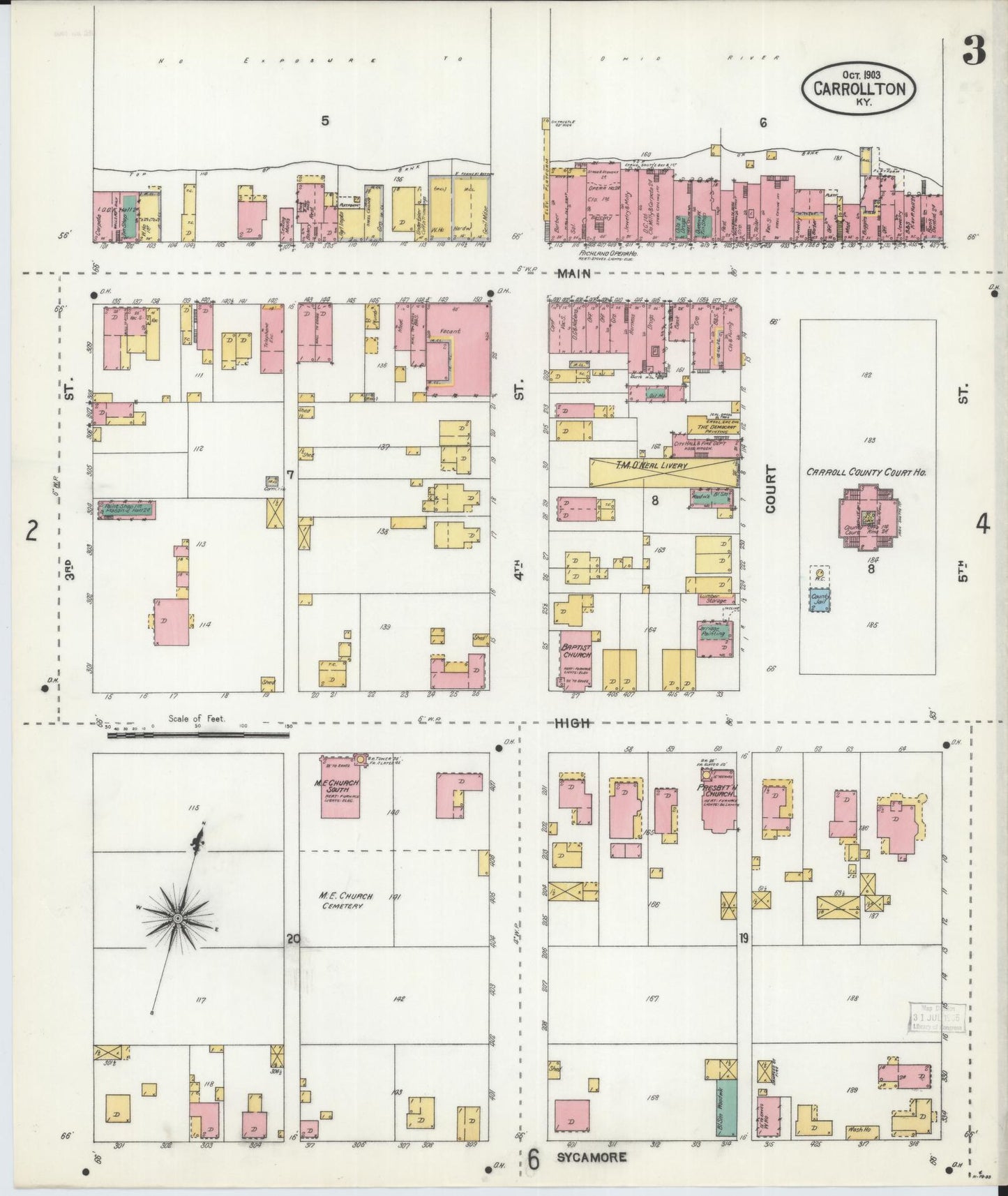 Sanborn Fire Insurance Map from Carrollton, Carroll County, Kentucky (1903), Sheet #0003 - Historic Sanborn Fire Insurance Map Print, vintage old map wall art, antique decor, genealogy gift, Kentucky Kentucky map