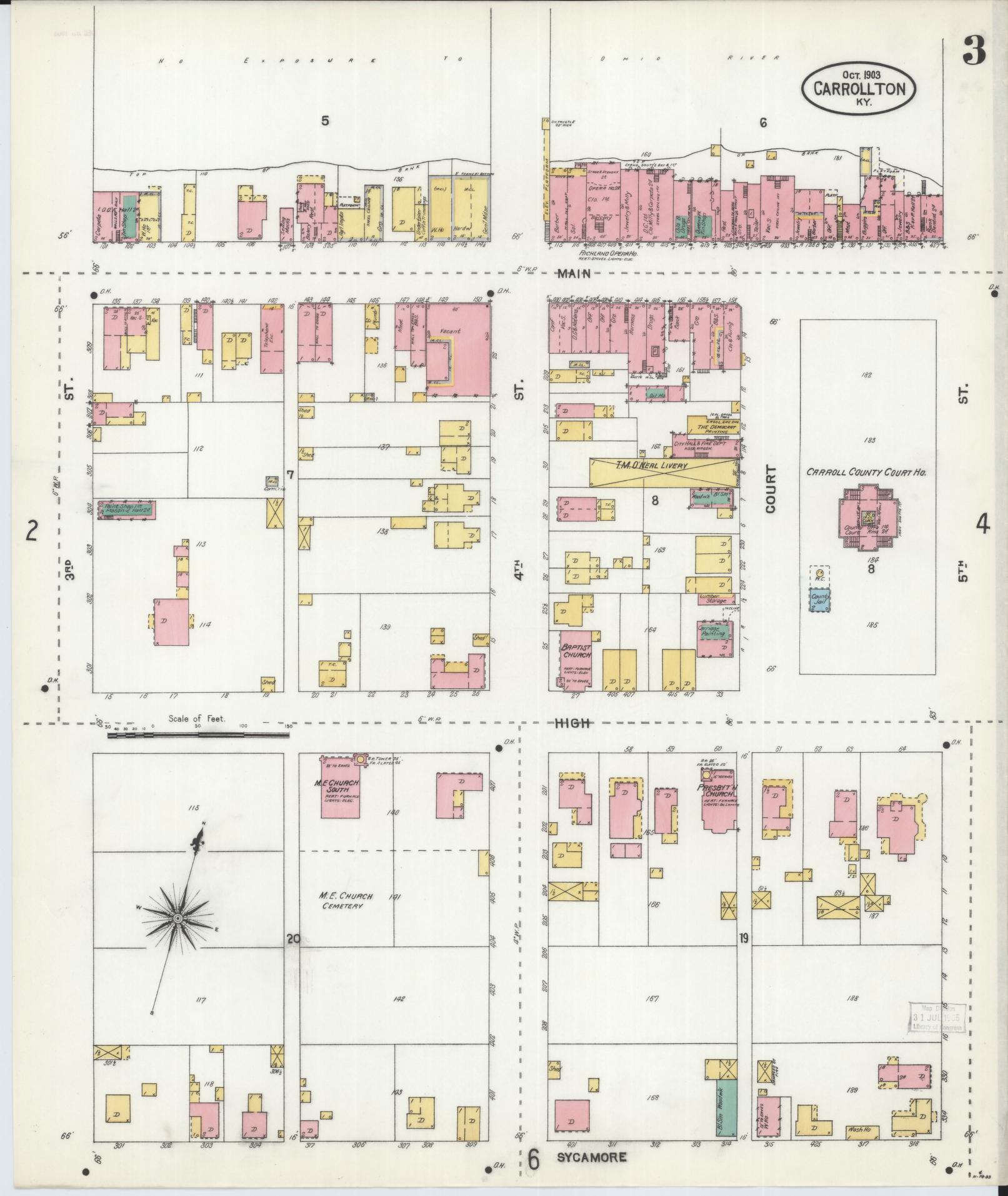 Sanborn Fire Insurance Map from Carrollton, Carroll County, Kentucky (1903), Sheet #0003 - Historic Sanborn Fire Insurance Map Print, vintage old map wall art, antique decor, genealogy gift, Kentucky Kentucky map