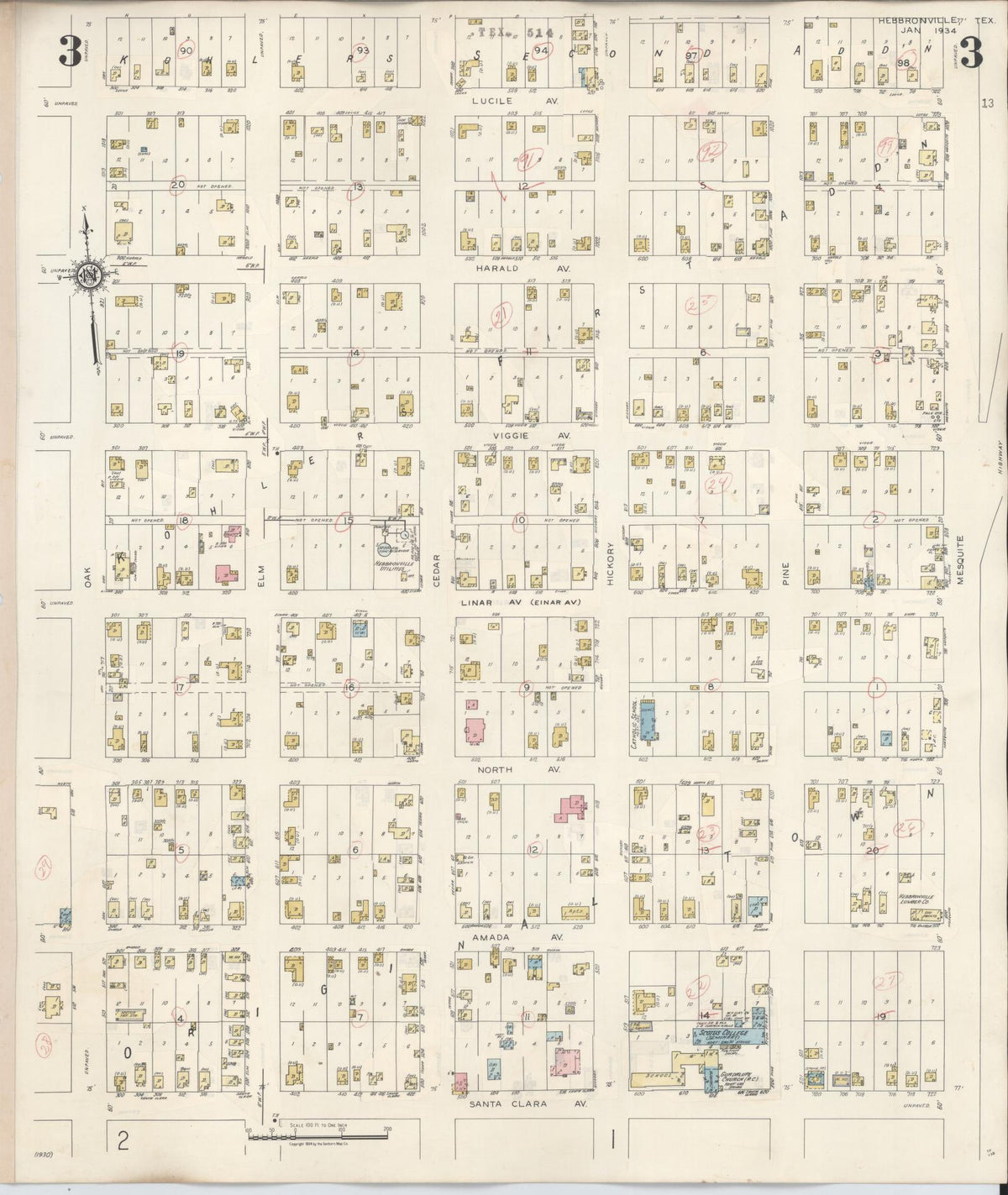 Sanborn Fire Insurance Map from Hebbronville, Jim Hogg County, Texas (1943), Sheet #0003 - Historic Sanborn Fire Insurance Map Print, vintage old map wall art, antique decor, genealogy gift, Texas Texas map