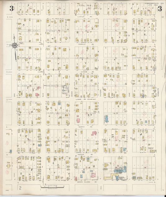 Sanborn Fire Insurance Map from Hebbronville, Jim Hogg County, Texas (1943), Sheet #0003 - Historic Sanborn Fire Insurance Map Print, vintage old map wall art, antique decor, genealogy gift, Texas Texas map