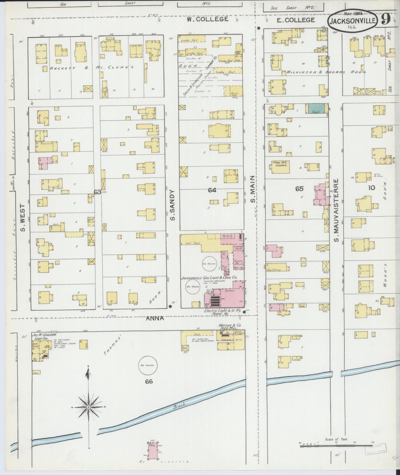 Sanborn Fire Insurance Map from Jacksonville, Morgan County, Illinois (1892), Sheet #0009 - Complete Map Set gallery image, historic Sanborn map, vintage wall art, Illinois Illinois