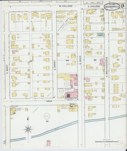 Sanborn Fire Insurance Map from Jacksonville, Morgan County, Illinois (1892), Sheet #0009 - Complete Map Set gallery image, historic Sanborn map, vintage wall art, Illinois Illinois