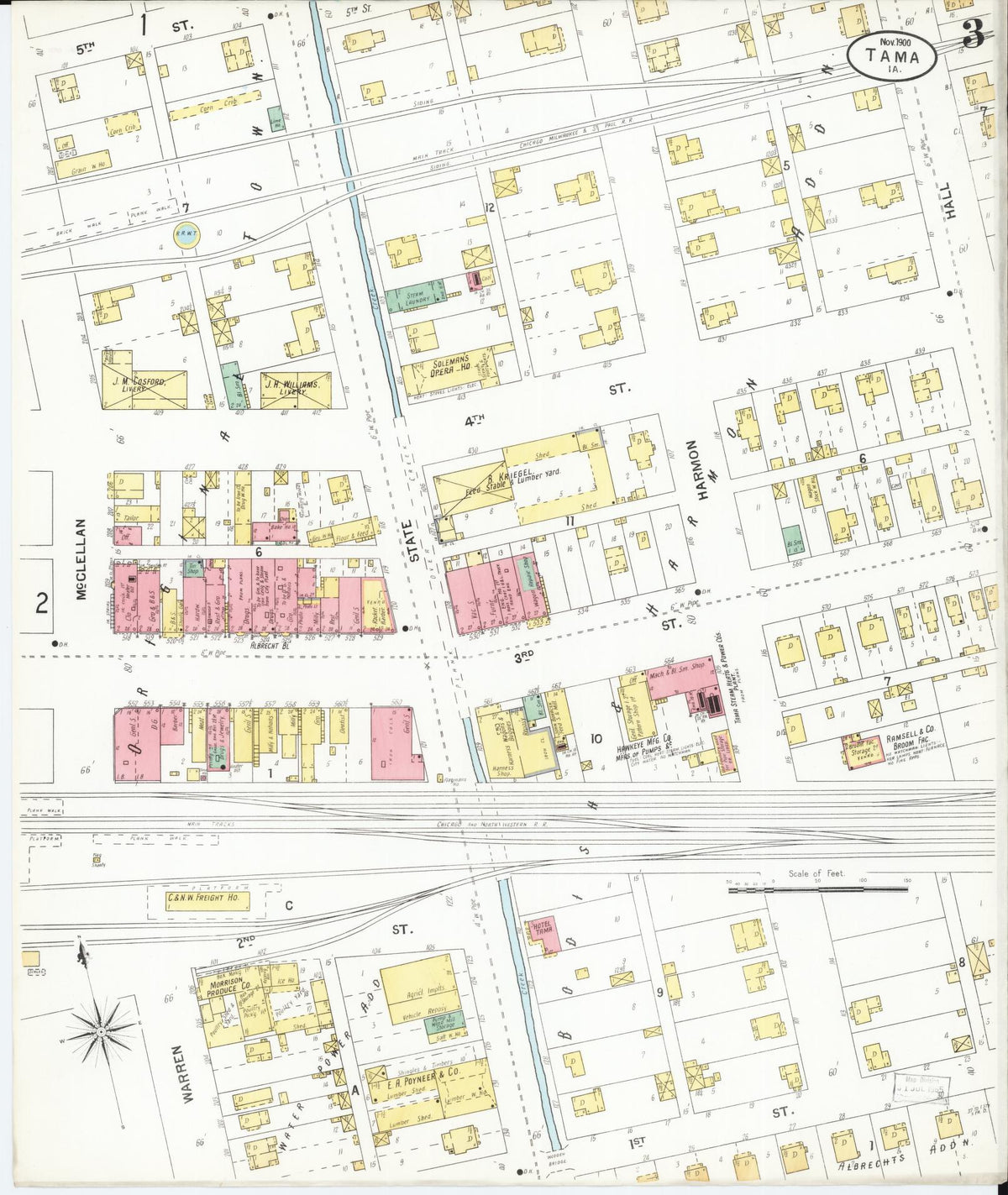 Sanborn Fire Insurance Map from Tama, Tama County, Iowa (1900), Sheet #0003 - Historic Sanborn Fire Insurance Map Print, vintage old map wall art
