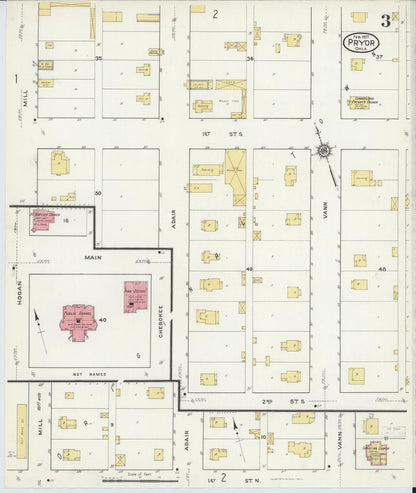 Sanborn Fire Insurance Map from Pryor Creek, Mayes County, Oklahoma (1917), Sheet #0003 - Complete Map Set gallery image, historic Sanborn map, vintage wall art, Oklahoma Oklahoma