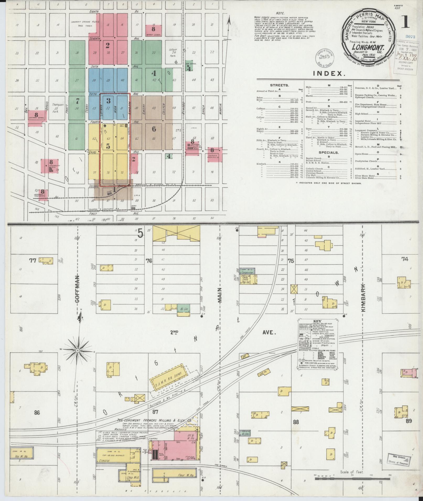 Sanborn Fire Insurance Map from Longmont, Boulder County, Colorado (1900), Sheet #0001 - Complete Map Set gallery image, historic Sanborn map, vintage wall art, Colorado Colorado