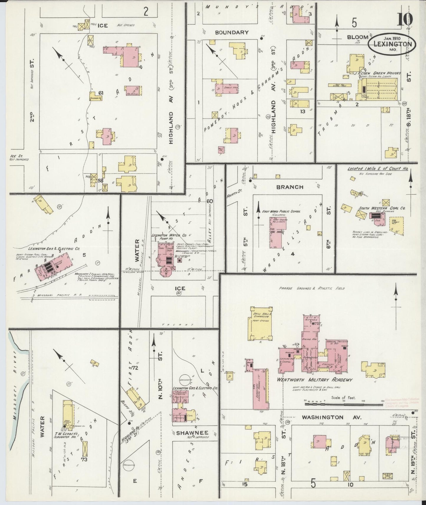 Sanborn Fire Insurance Map from Lexington, Lafayette County, Missouri (1910), Sheet #0010 - Complete Map Set gallery image, historic Sanborn map, vintage wall art, Missouri Missouri