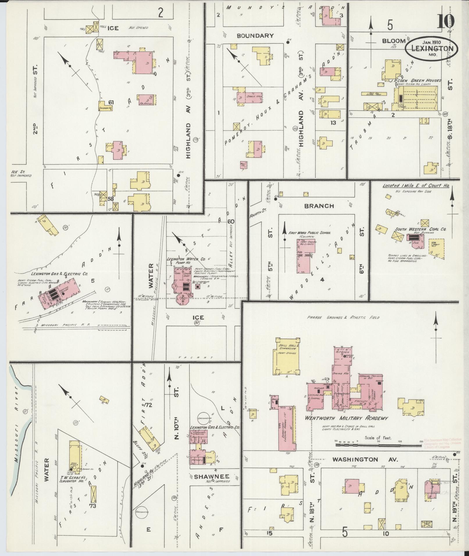 Sanborn Fire Insurance Map from Lexington, Lafayette County, Missouri (1910), Sheet #0010 - Complete Map Set gallery image, historic Sanborn map, vintage wall art, Missouri Missouri