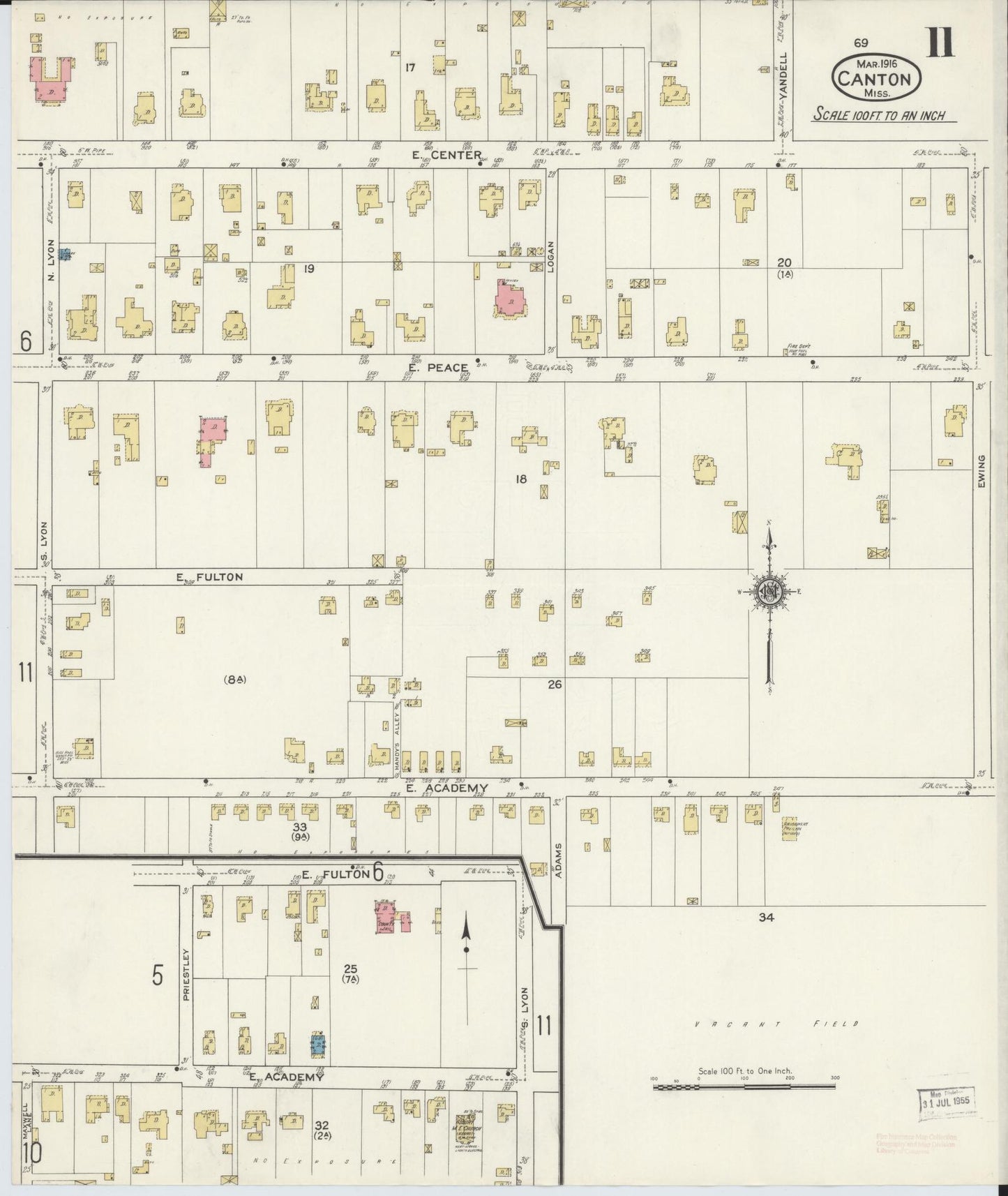 Sanborn Fire Insurance Map from Canton, Madison County, Mississippi (1916), Sheet #0011 - Historic Sanborn Fire Insurance Map Print, vintage old map wall art, antique decor, genealogy gift, Mississippi Mississippi map