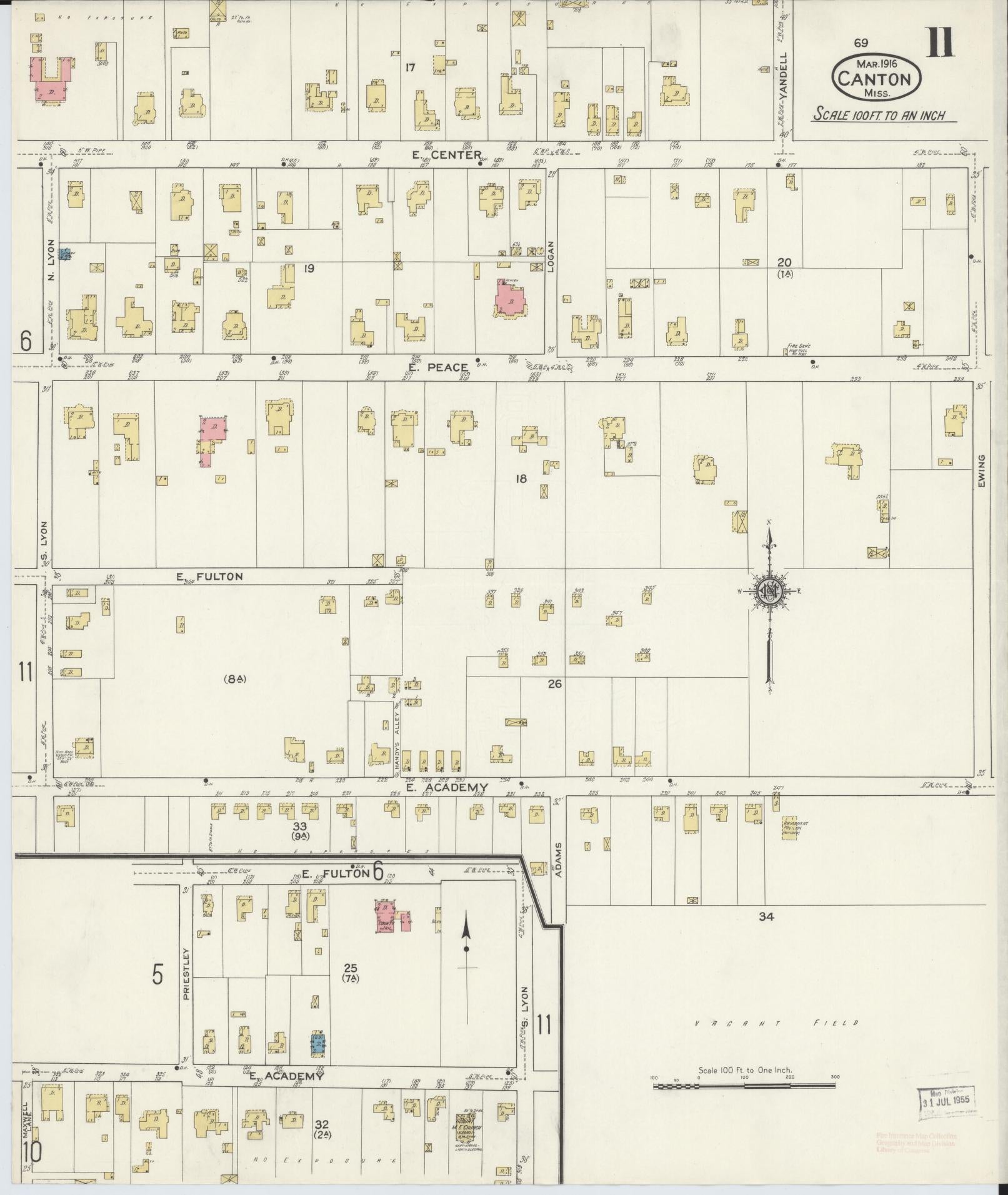 Sanborn Fire Insurance Map from Canton, Madison County, Mississippi (1916), Sheet #0011 - Historic Sanborn Fire Insurance Map Print, vintage old map wall art, antique decor, genealogy gift, Mississippi Mississippi map