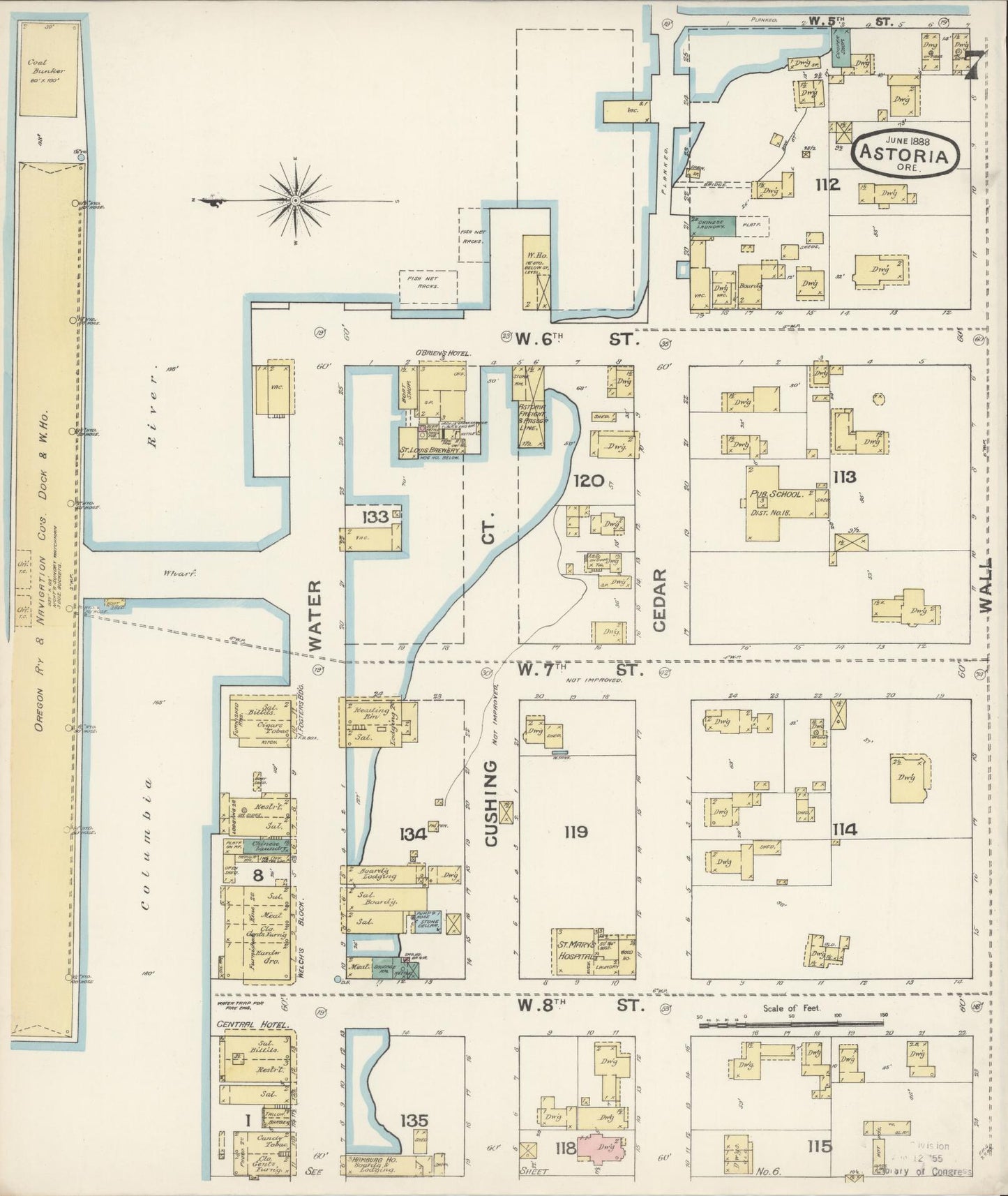 Sanborn Fire Insurance Map from Astoria, Clatsop County, Oregon (1888), Sheet #0007 - Complete Map Set gallery image, historic Sanborn map, vintage wall art, Oregon Oregon