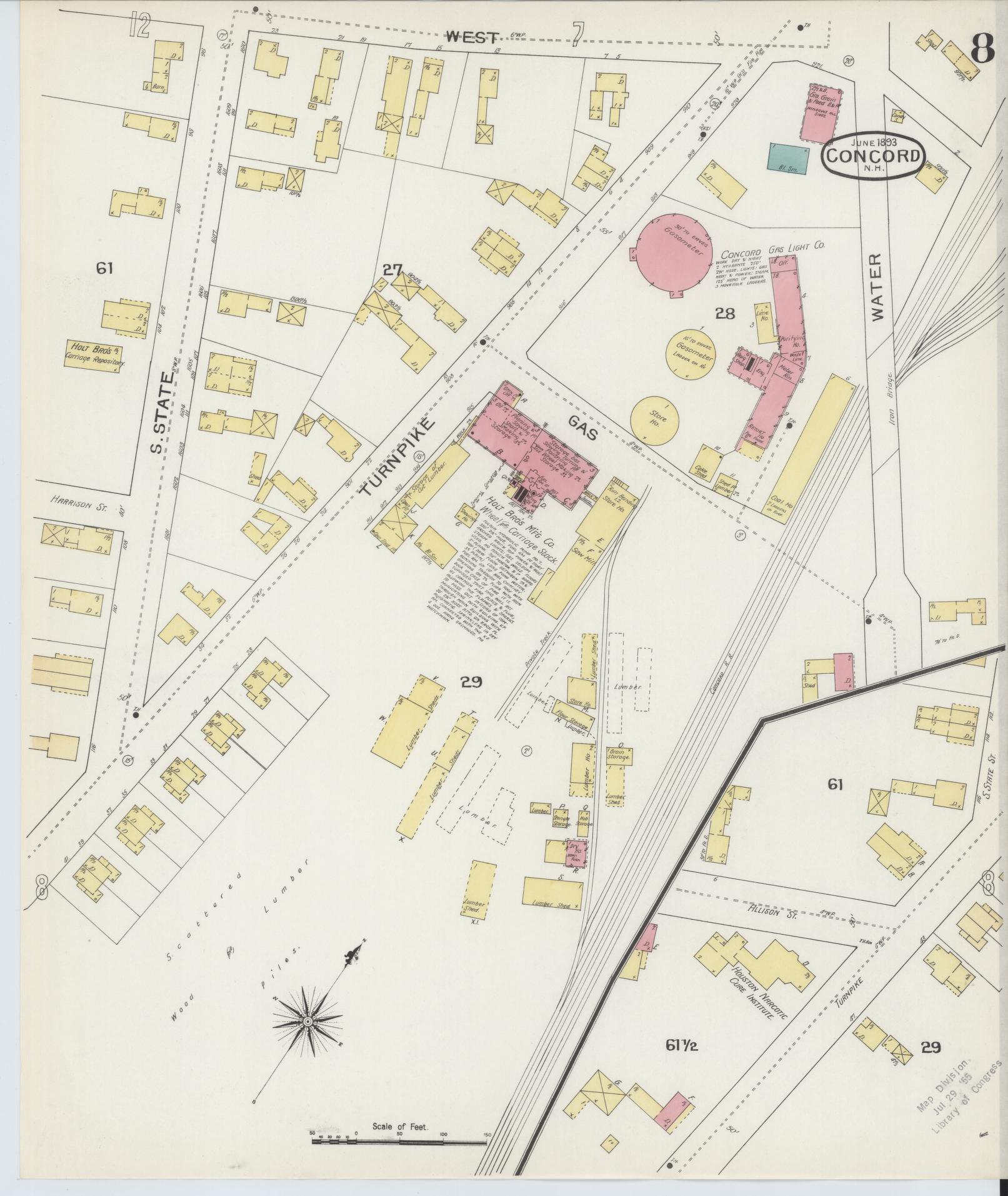 Sanborn Fire Insurance Map from Concord, Merrimack County, New Hampshire (1893), Sheet #0008 - Complete Map Set gallery image, historic Sanborn map, vintage wall art, New Hampshire New Hampshire