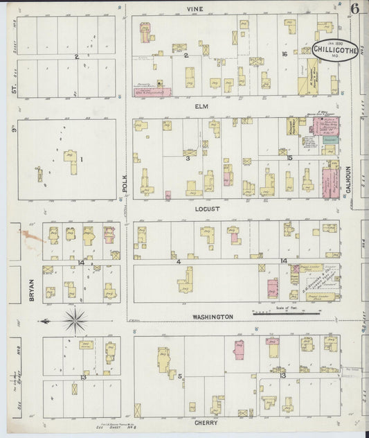 Sanborn Fire Insurance Map from Chillicothe, Livingston County, Missouri (1890), Sheet #0006 - Historic Sanborn Fire Insurance Map Print, vintage old map wall art, antique decor, genealogy gift, Missouri Missouri map