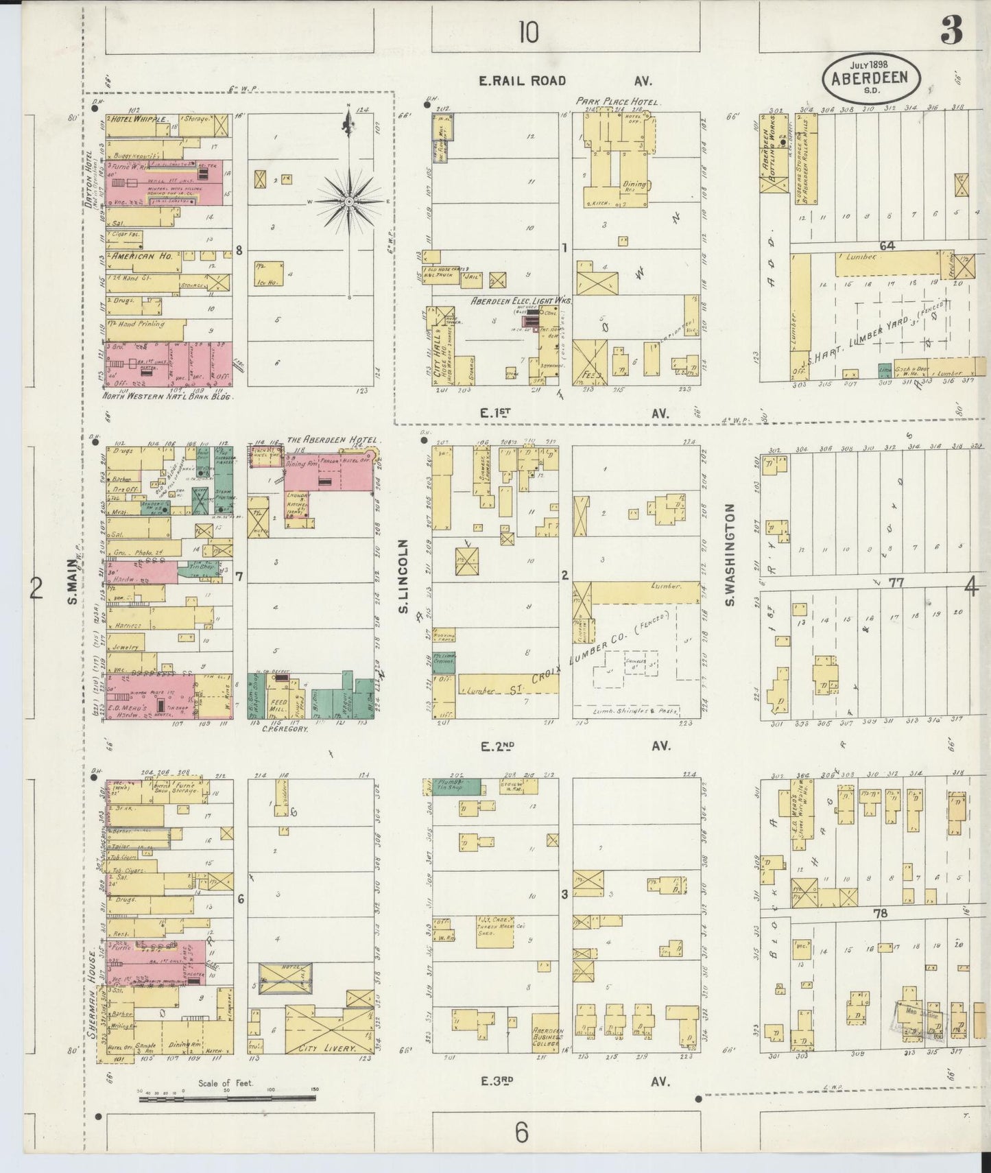 Sanborn Fire Insurance Map from Aberdeen, Brown County, South Dakota (1898), Sheet #0003 - Historic Sanborn Fire Insurance Map Print, vintage old map wall art, antique decor, genealogy gift, South Dakota South Dakota map