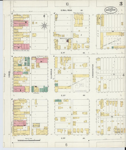 Sanborn Fire Insurance Map from Aberdeen, Brown County, South Dakota (1898), Sheet #0003 - Historic Sanborn Fire Insurance Map Print, vintage old map wall art, antique decor, genealogy gift, South Dakota South Dakota map