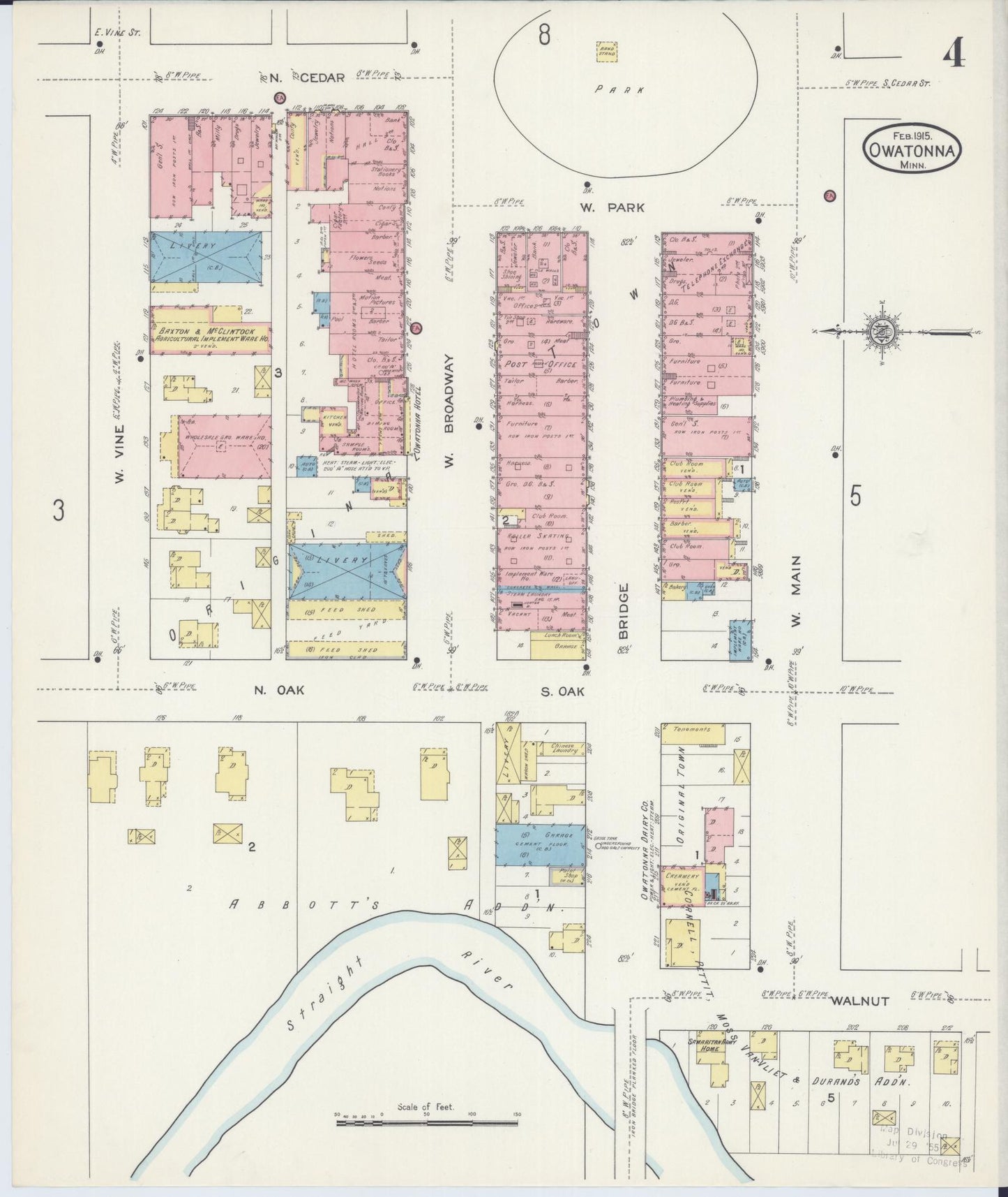 Sanborn Fire Insurance Map from Owatonna, Steele County, Minnesota (1915), Sheet #0004 - Historic Sanborn Fire Insurance Map Print, vintage old map wall art, antique decor, genealogy gift, Minnesota Minnesota map