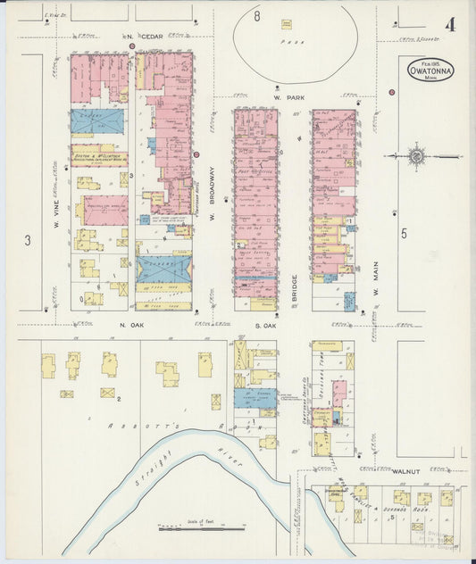 Sanborn Fire Insurance Map from Owatonna, Steele County, Minnesota (1915), Sheet #0004 - Historic Sanborn Fire Insurance Map Print, vintage old map wall art, antique decor, genealogy gift, Minnesota Minnesota map