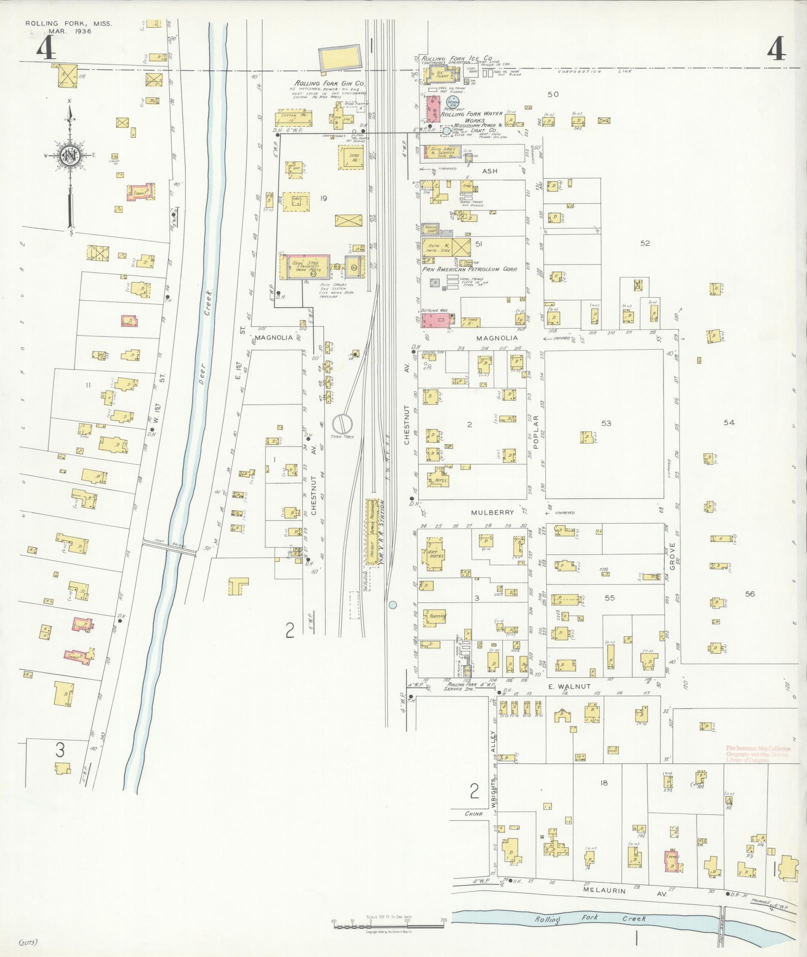 Sanborn Fire Insurance Map from Rolling Fork, Sharkey County, Mississippi (1936), Sheet #0004 - Complete Map Set gallery image, historic Sanborn map, vintage wall art, Mississippi Mississippi