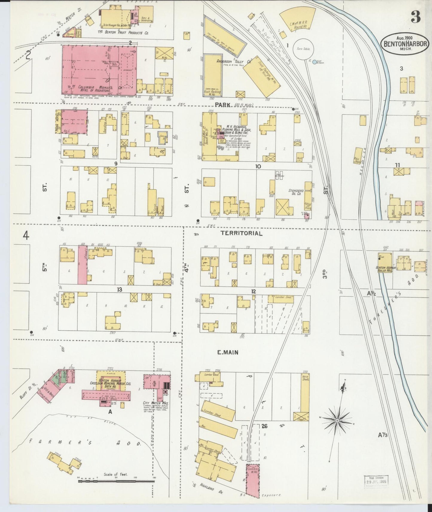 Sanborn Fire Insurance Map from Benton Harbor, Berrien County, Michigan (1900), Sheet #0003 - Historic Sanborn Fire Insurance Map Print, vintage old map wall art, antique decor, genealogy gift, Michigan Michigan map