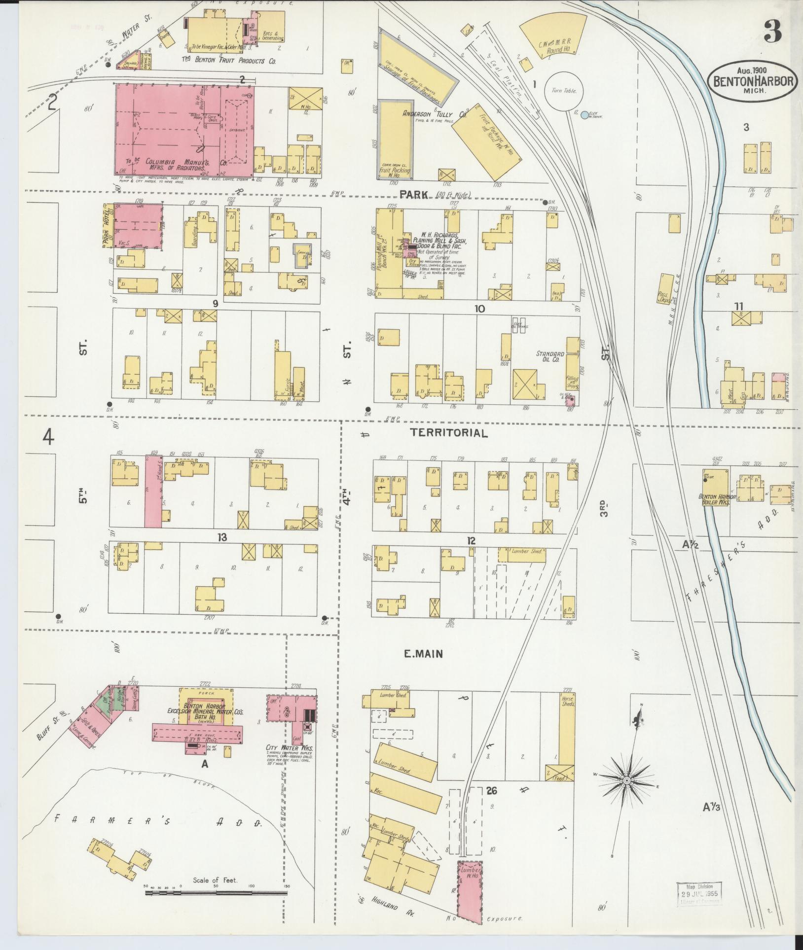 Sanborn Fire Insurance Map from Benton Harbor, Berrien County, Michigan (1900), Sheet #0003 - Historic Sanborn Fire Insurance Map Print, vintage old map wall art, antique decor, genealogy gift, Michigan Michigan map