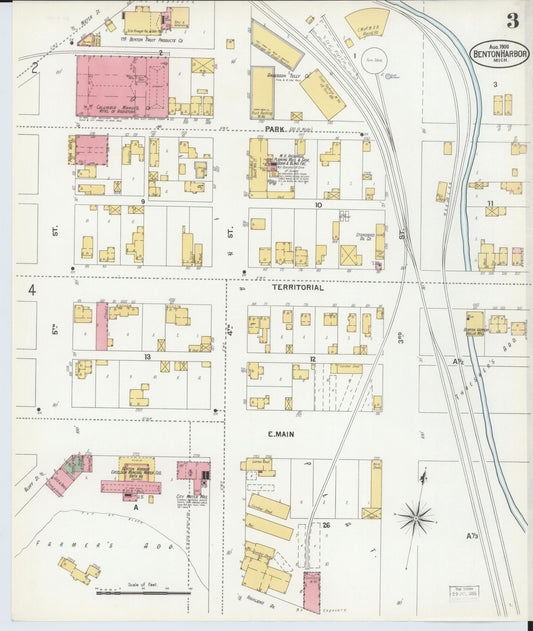 Sanborn Fire Insurance Map from Benton Harbor, Berrien County, Michigan (1900), Sheet #0003 - Historic Sanborn Fire Insurance Map Print, vintage old map wall art, antique decor, genealogy gift, Michigan Michigan map