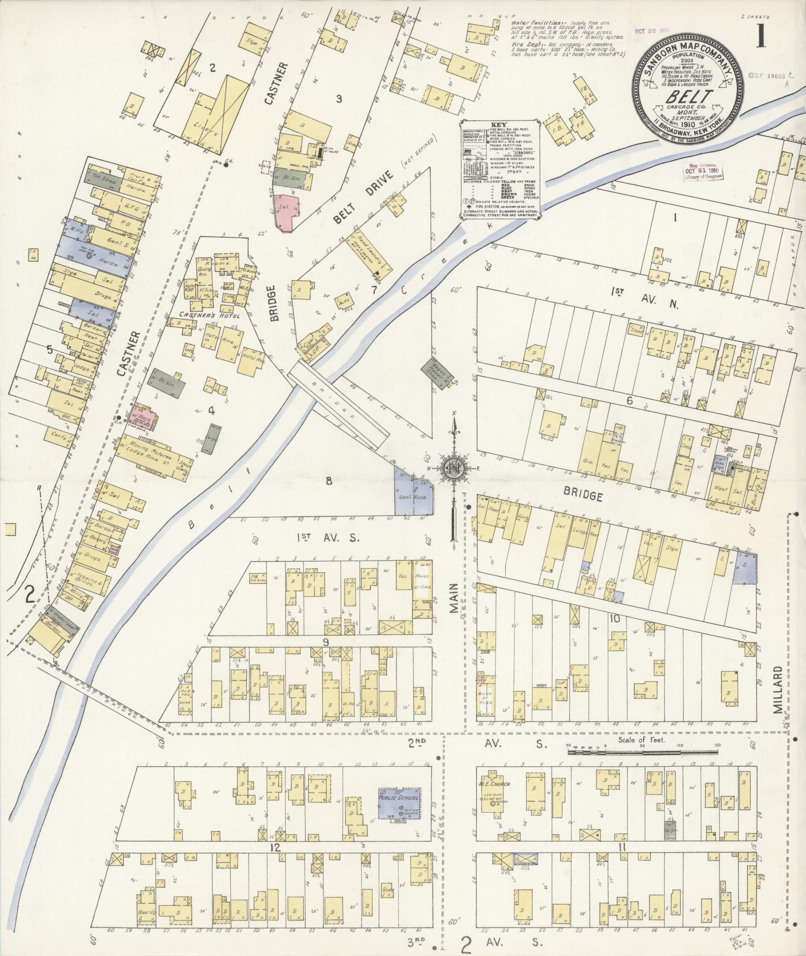 Sanborn Fire Insurance Map from Belt, Cascade County, Montana (1910), Sheet #0001 - Complete Map Set gallery image, historic Sanborn map, vintage wall art, Montana Montana