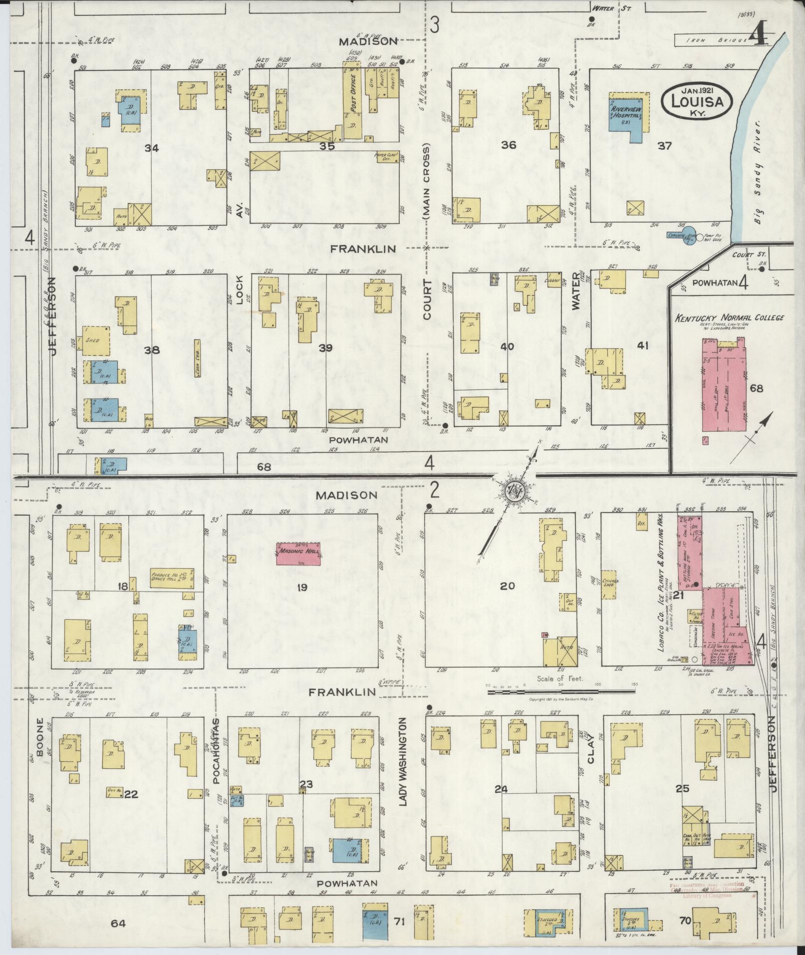 Sanborn Fire Insurance Map from Louisa, Lawrence County, Kentucky (1921), Sheet #0004 - Historic Sanborn Fire Insurance Map Print, vintage old map wall art, antique decor, genealogy gift, Kentucky Kentucky map