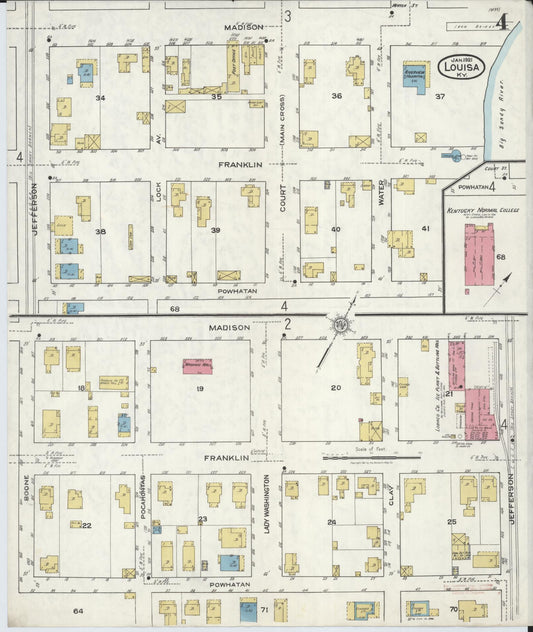 Sanborn Fire Insurance Map from Louisa, Lawrence County, Kentucky (1921), Sheet #0004 - Historic Sanborn Fire Insurance Map Print, vintage old map wall art, antique decor, genealogy gift, Kentucky Kentucky map