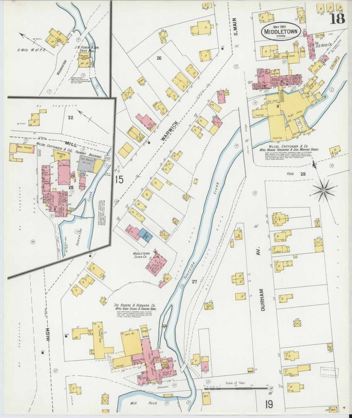Sanborn Fire Insurance Map from Middletown, Middlesex County, Connecticut (1901), Sheet #0018 - Historic Sanborn Fire Insurance Map Print, vintage old map wall art, antique decor, genealogy gift, Connecticut Connecticut map