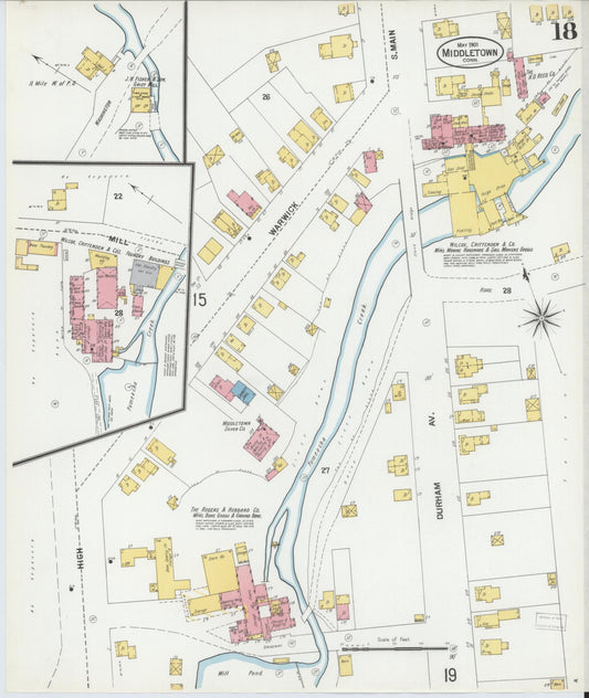 Sanborn Fire Insurance Map from Middletown, Middlesex County, Connecticut (1901), Sheet #0018 - Historic Sanborn Fire Insurance Map Print, vintage old map wall art, antique decor, genealogy gift, Connecticut Connecticut map