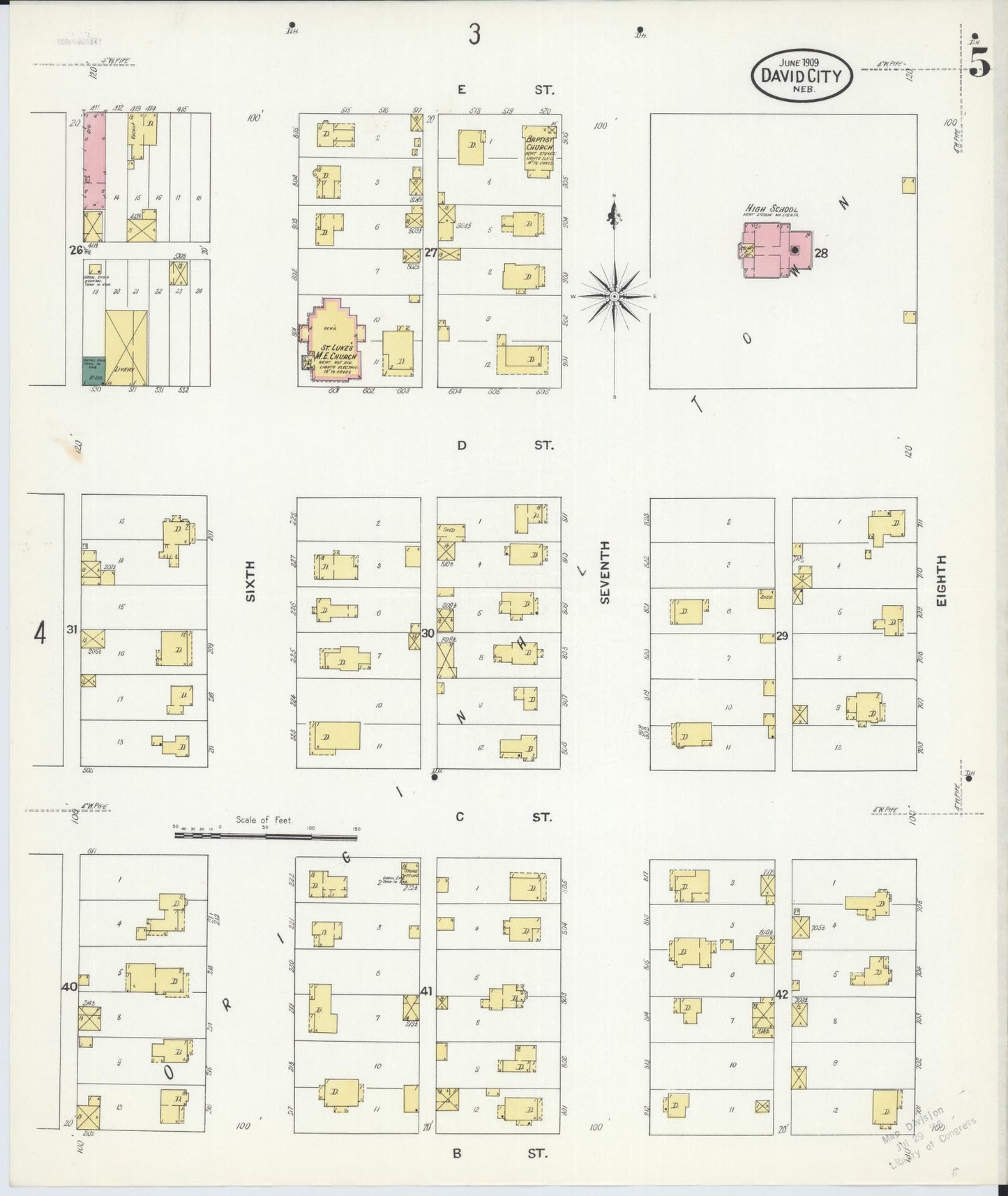 Sanborn Fire Insurance Map from David City, Butler County, Nebraska (1909), Sheet #0005 - Complete Map Set gallery image, historic Sanborn map, vintage wall art, Nebraska Nebraska