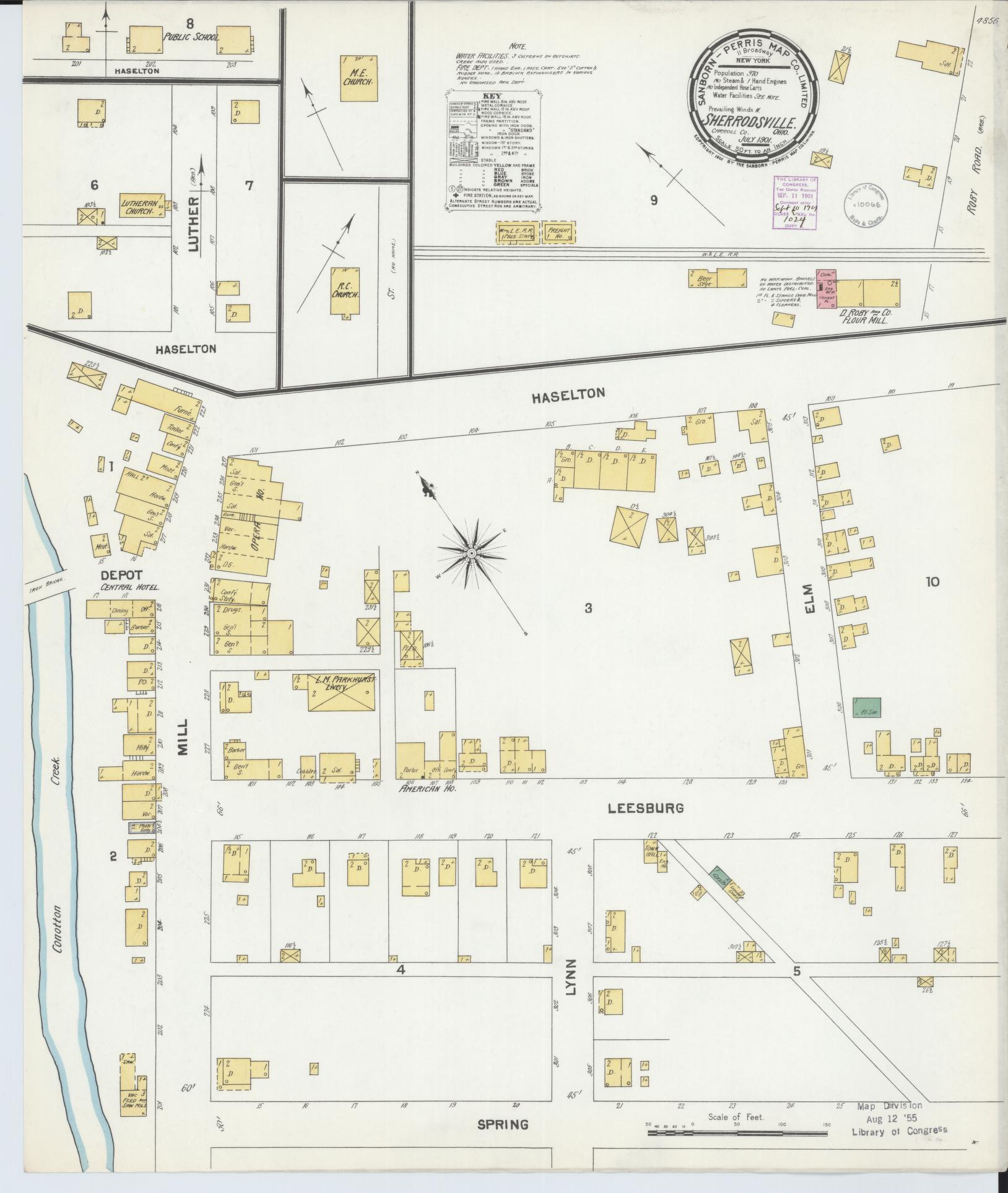 Sanborn Fire Insurance Map from Sherrodsville, Carroll County, Ohio (1901), Sheet #0001 - Historic Sanborn Fire Insurance Map Print, vintage old map wall art, antique decor, genealogy gift, Ohio Ohio map