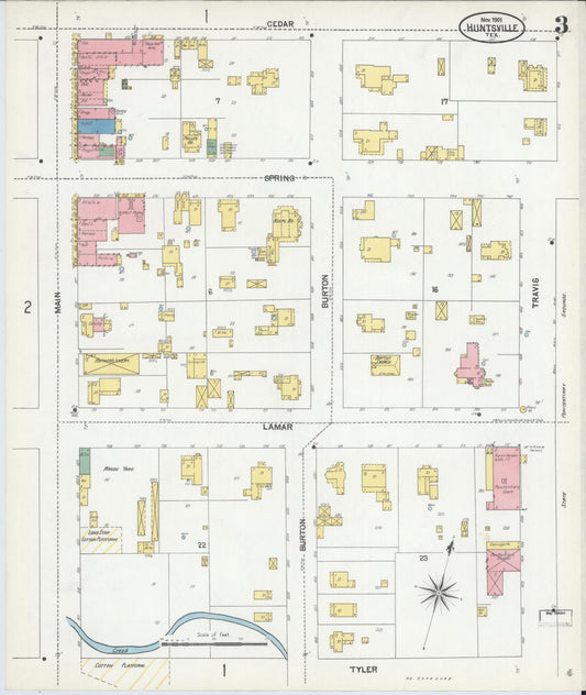 Sanborn Fire Insurance Map from Huntsville, Walker County, Texas (1901), Sheet #0003 - Historic Sanborn Fire Insurance Map Print, vintage old map wall art, antique decor, genealogy gift, Texas Texas map