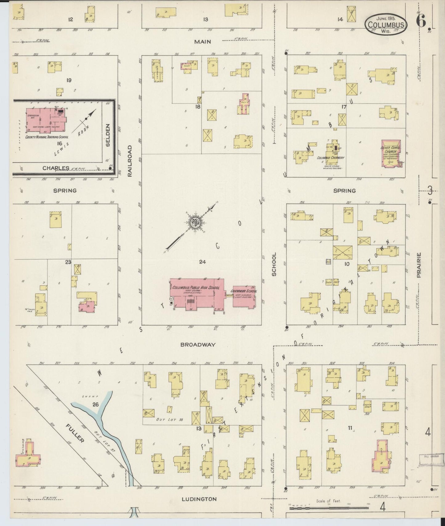 Sanborn Fire Insurance Map from Columbus, Columbia and Dodge County, Wisconsin (1915), Sheet #0006 - Historic Sanborn Fire Insurance Map Print, vintage old map wall art, antique decor, genealogy gift, Wisconsin Wisconsin map