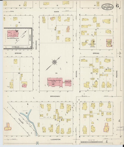 Sanborn Fire Insurance Map from Columbus, Columbia and Dodge County, Wisconsin (1915), Sheet #0006 - Historic Sanborn Fire Insurance Map Print, vintage old map wall art, antique decor, genealogy gift, Wisconsin Wisconsin map