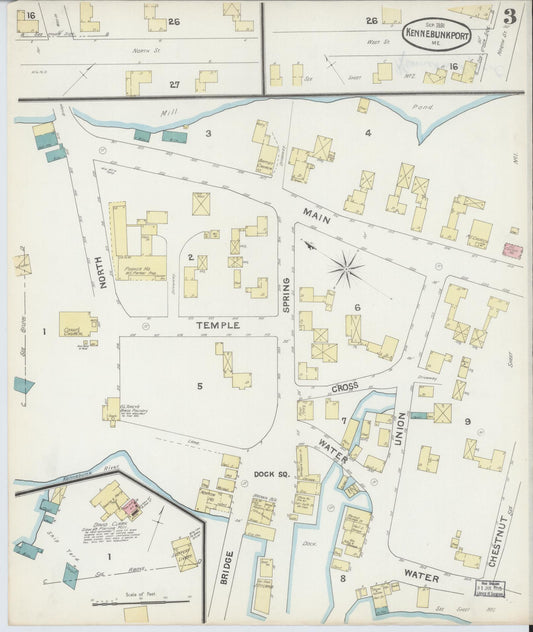 Sanborn Fire Insurance Map from Kennebunkport, York County, Maine (1891), Sheet #0003 - Historic Sanborn Fire Insurance Map Print, vintage old map wall art, antique decor, genealogy gift, Maine Maine map