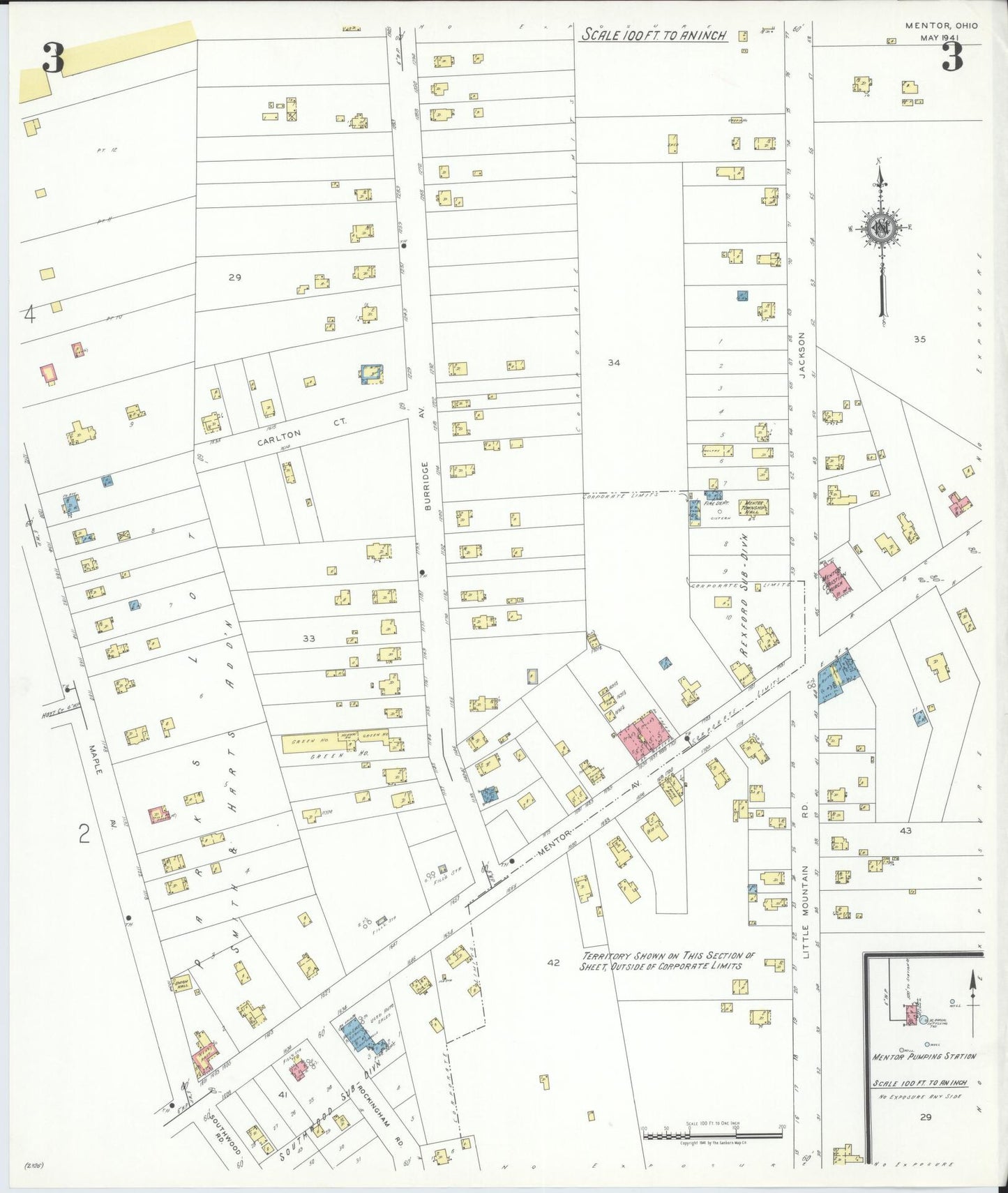 Sanborn Fire Insurance Map from Mentor, Lake County, Ohio (1941), Sheet #0003 - Historic Sanborn Fire Insurance Map Print, vintage old map wall art, antique decor, genealogy gift, Ohio Ohio map
