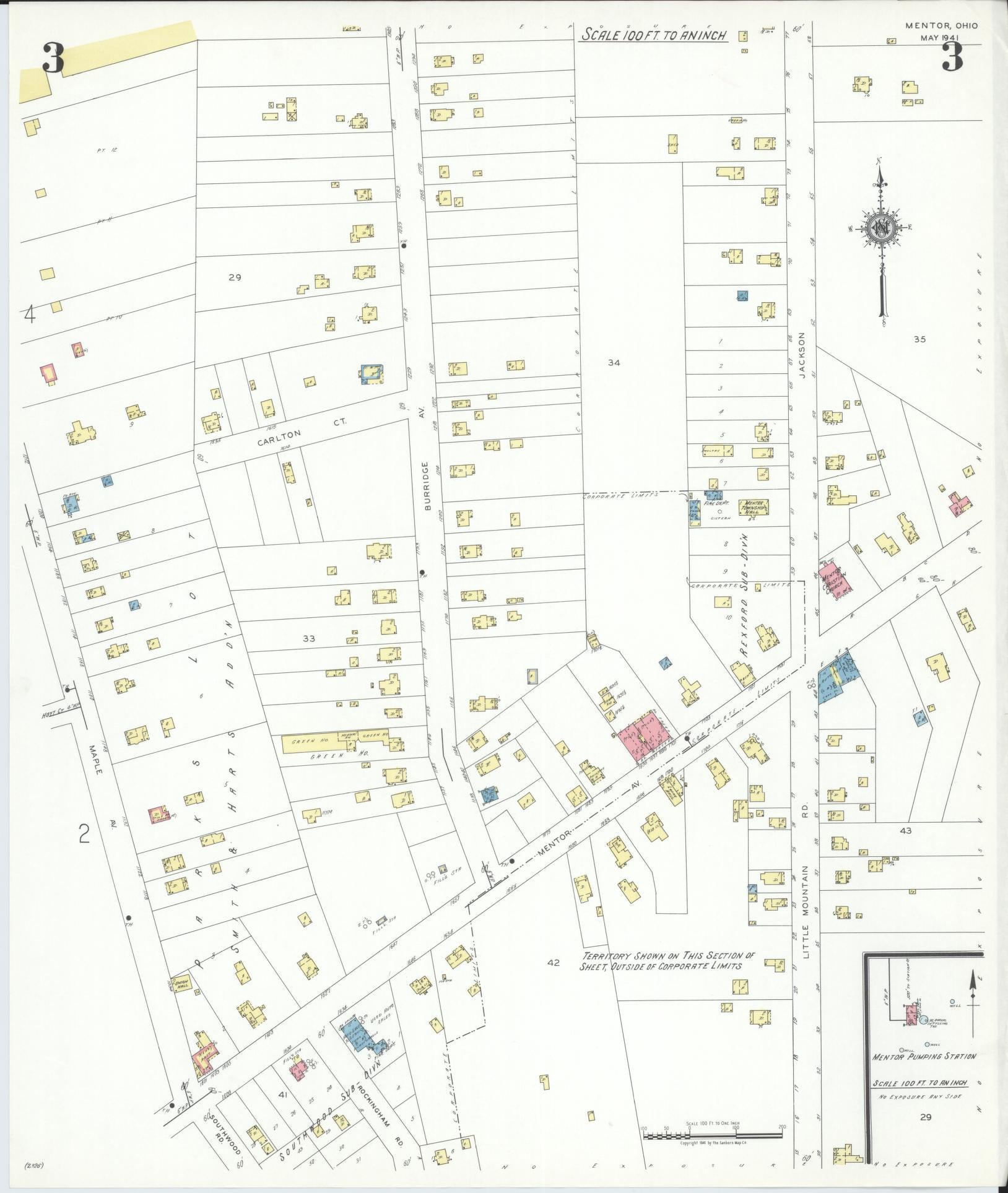 Sanborn Fire Insurance Map from Mentor, Lake County, Ohio (1941), Sheet #0003 - Historic Sanborn Fire Insurance Map Print, vintage old map wall art, antique decor, genealogy gift, Ohio Ohio map