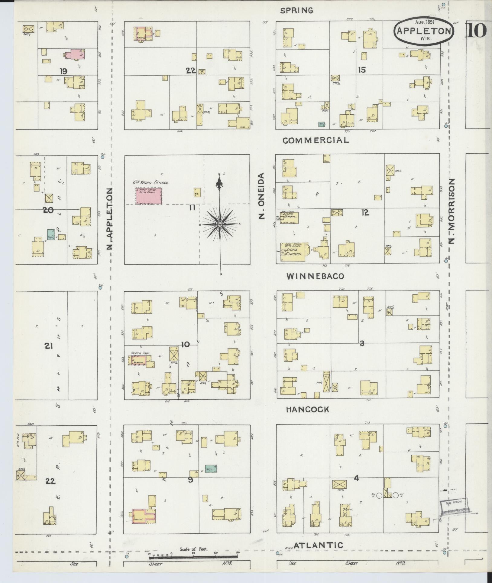 Sanborn Fire Insurance Map from Appleton, Outagamie County, Wisconsin (1891), Sheet #0010 - Complete Map Set gallery image, historic Sanborn map, vintage wall art, Wisconsin Wisconsin