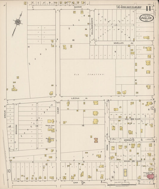 Sanborn Fire Insurance Map from Uvalde, Uvalde County, Texas (1922), Sheet #0011 - Historic Sanborn Fire Insurance Map Print, vintage old map wall art, antique decor, genealogy gift, Texas Texas map