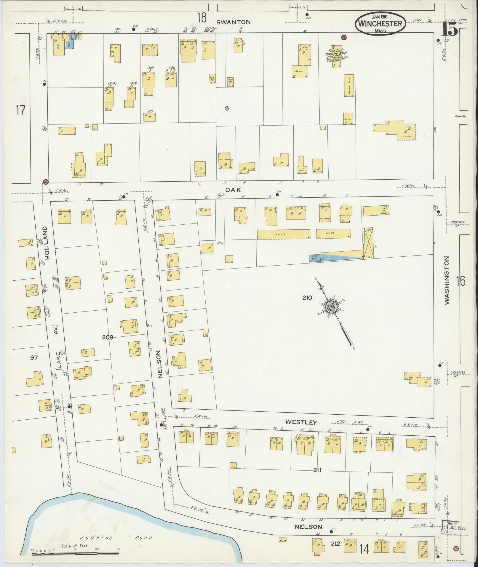 Sanborn Fire Insurance Map from Winchester, Middlesex County, Massachusetts (1916), Sheet #0015 - Historic Sanborn Fire Insurance Map Print, vintage old map wall art, antique decor, genealogy gift, Massachusetts Massachusetts map