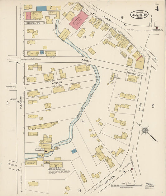 Sanborn Fire Insurance Map from Leominster, Worcester County, Massachusetts (1922), Sheet #0004 - Historic Sanborn Fire Insurance Map Print, vintage old map wall art, antique decor, genealogy gift, Massachusetts Massachusetts map